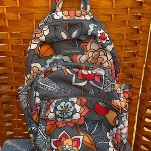 Vera Bradley Gray and Orange Backpack with Floral Design